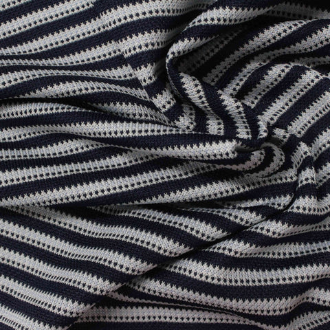 Navy Textured-Stripe Jersey Knit, Polyester