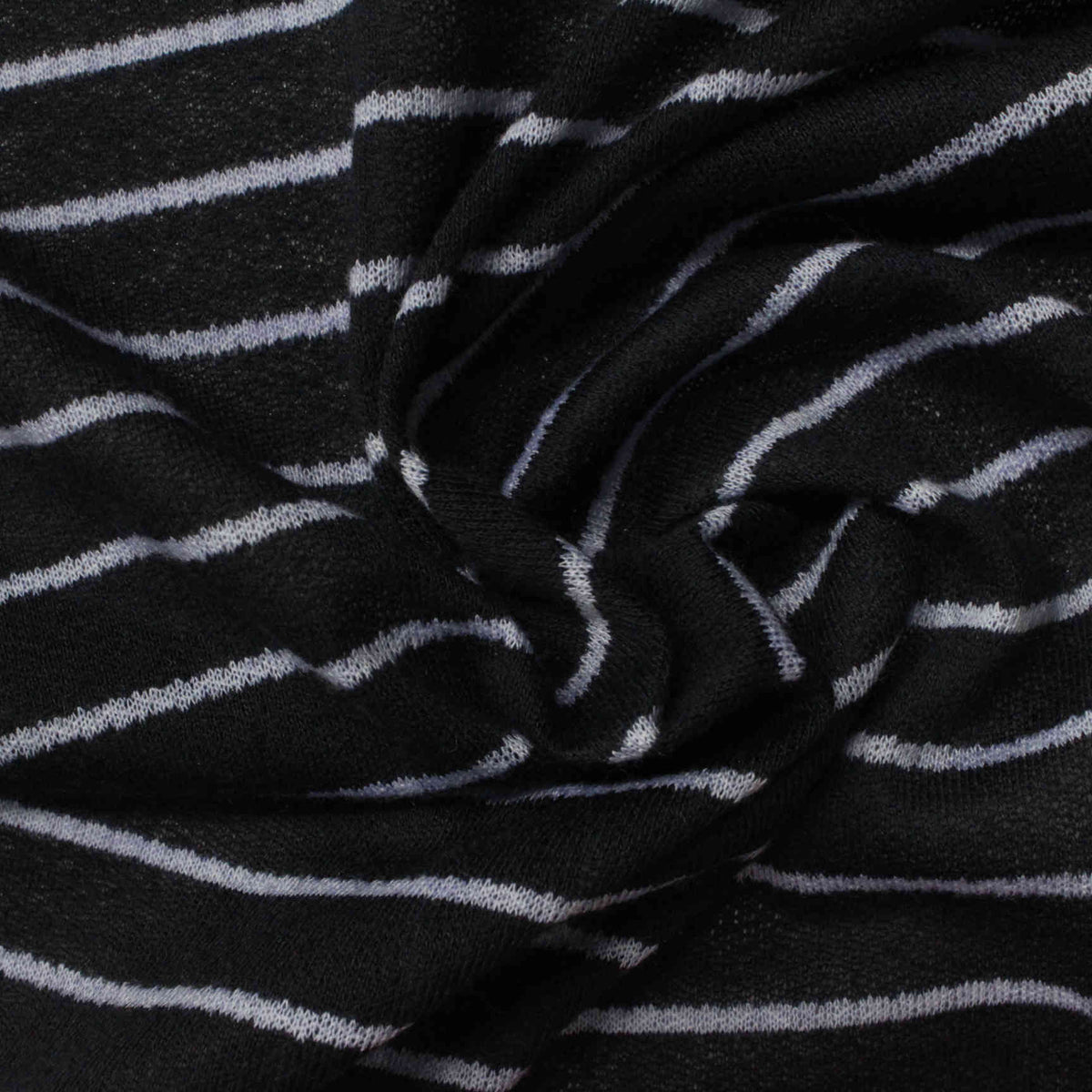 Black Horizontal-Stripe Jersey Knit, Poly-Viscose, 124 gsm
