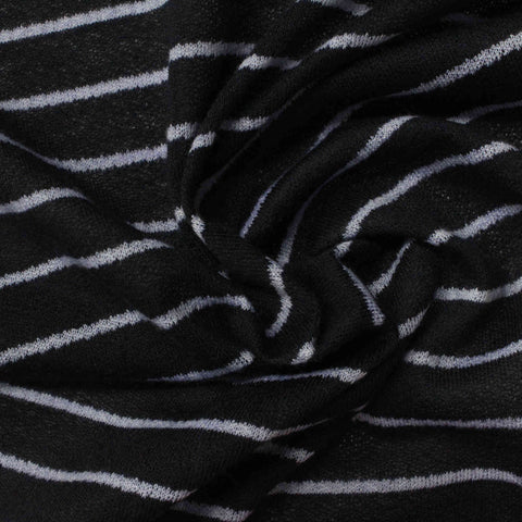 Black Horizontal-Stripe Jersey Knit, Poly-Viscose, 124 gsm