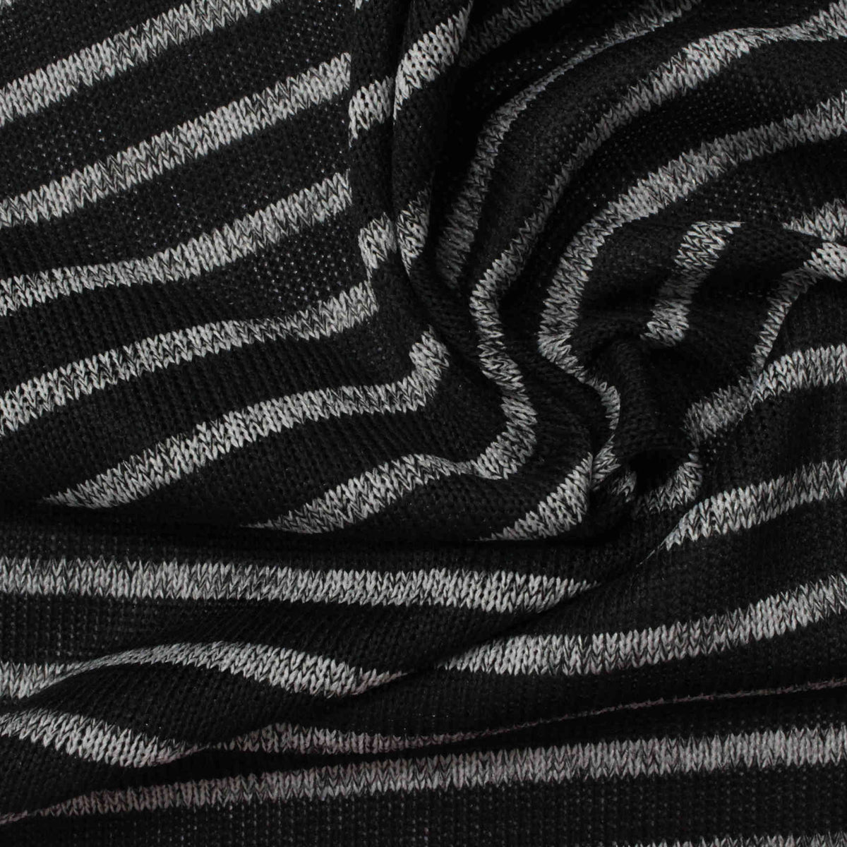 Black Horizontal-Stripe Rib Knit, Polyester, 163 gsm