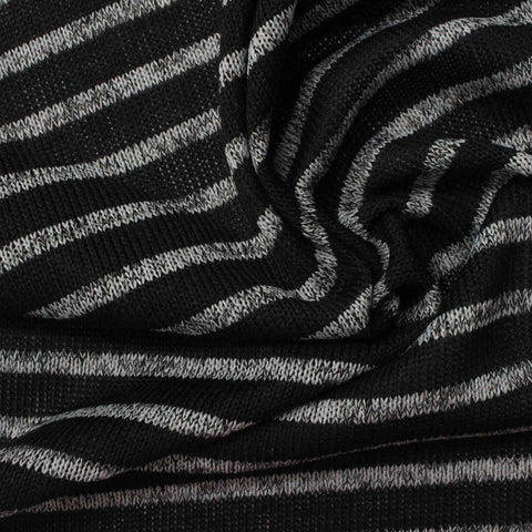 Black Horizontal-Stripe Rib Knit, Polyester, 163 gsm
