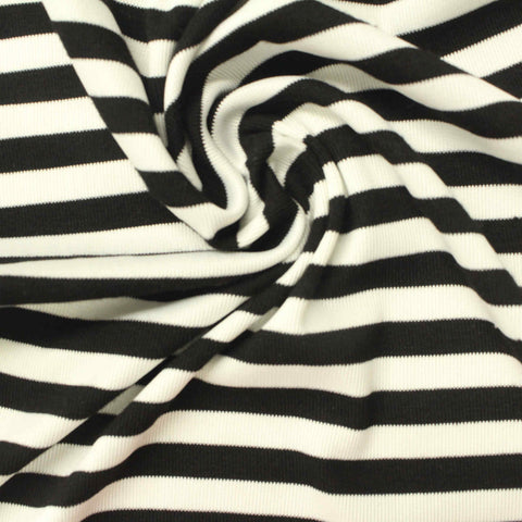 Black Horizontal-Stripe Rib Knit, Viscose, 172 gsm