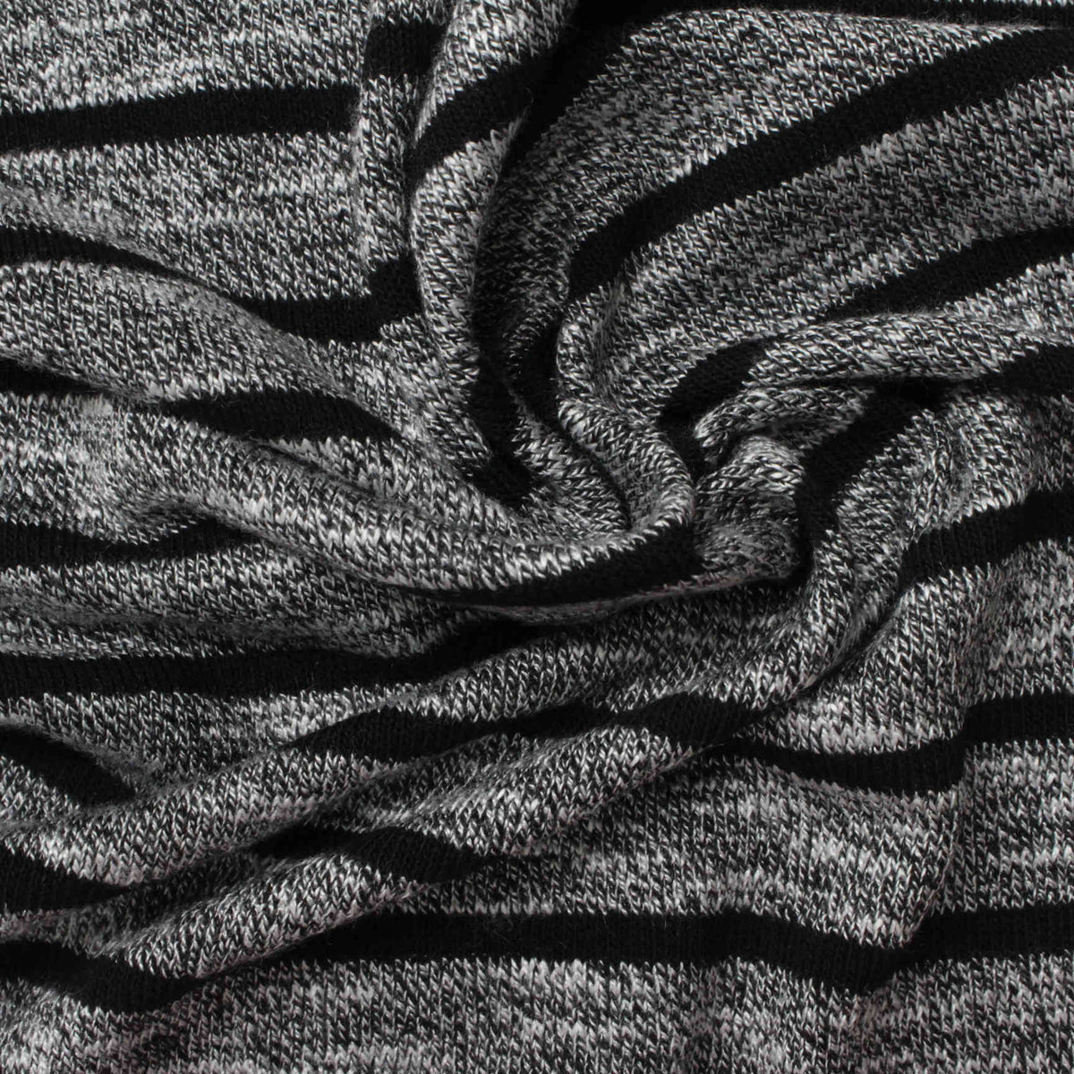 Black Horizontal-Stripe Rib Knit, Poly-Viscose, 191 gsm