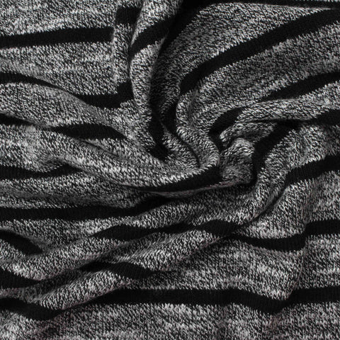 Black Horizontal-Stripe Rib Knit, Poly-Viscose, 191 gsm