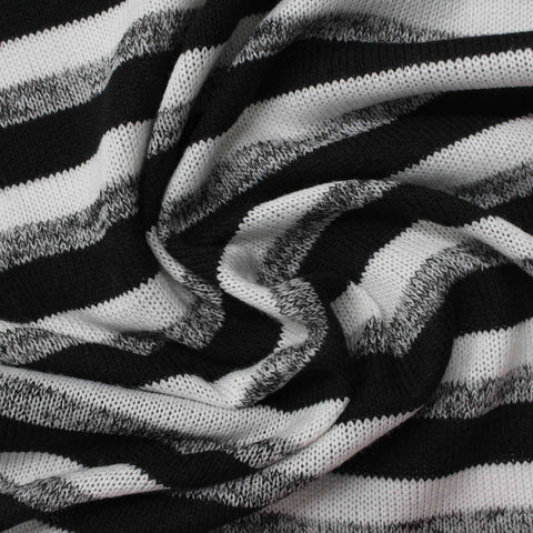 Black Horizontal-Stripe Knit, Poly-Viscose, 195 gsm