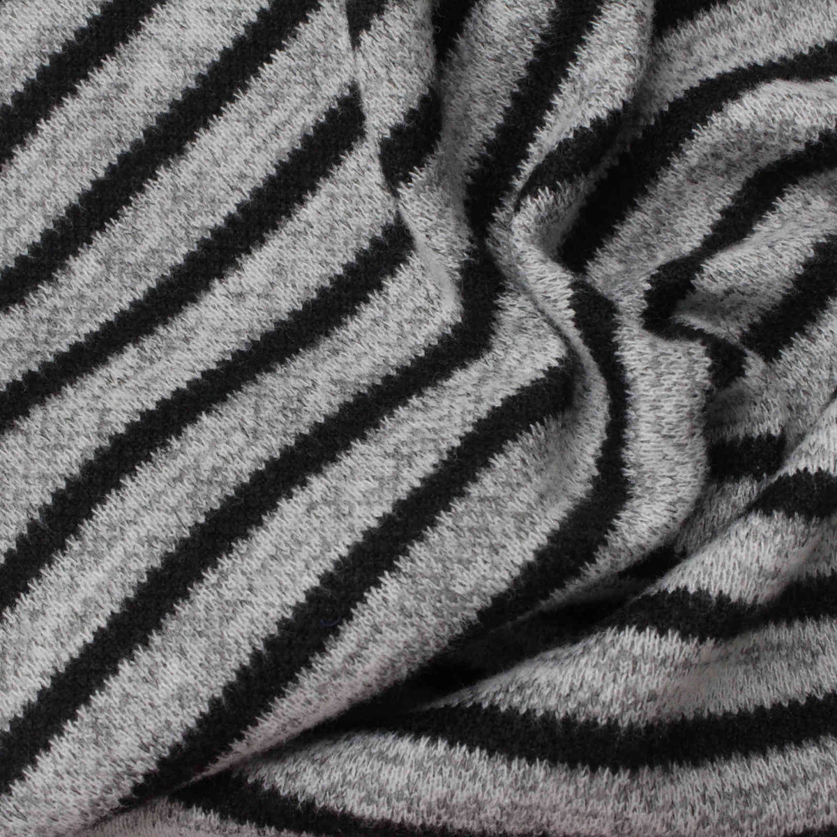 Black Horizontal-Stripe Knit, Poly-Viscose, 233 gsm