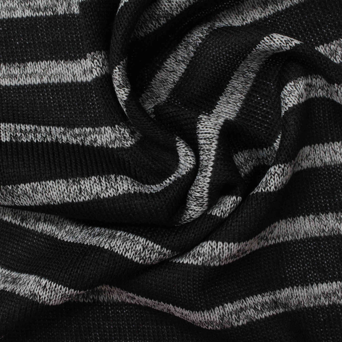 Black Horizontal-Stripe Knit, Polyester, 150 gsm, 160 cm