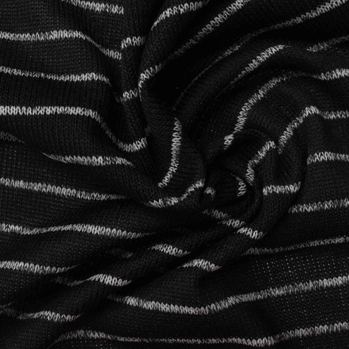 White Horizontal-Stripe Knit, Polyester, 167 gsm