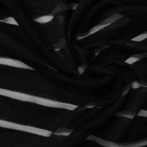 Black Horizontal-Stripe Knit, Polyester, 115 gsm, 150 cm