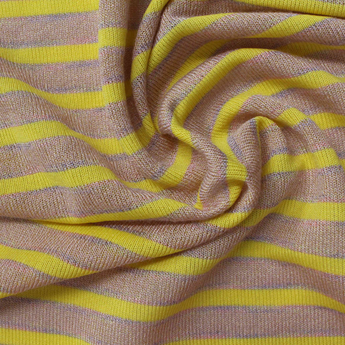 Yellow Horizontal-Stripe Rib Knit, Viscose-Nylon