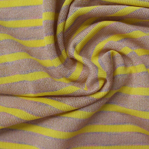Yellow Horizontal-Stripe Rib Knit, Viscose-Nylon