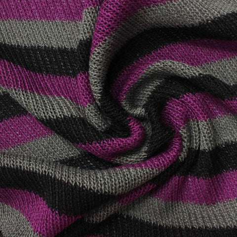 Purple Horizontal-Stripe Rib Knit, Polyester, 280 gsm