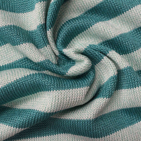 Teal Horizontal-Stripe Rib Knit, Poly-Viscose, 300 gsm