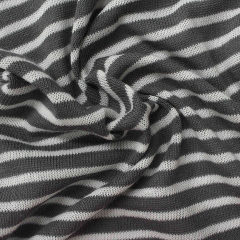 Grey Horizontal-Stripe Rib Knit, Cotton-Poly, 160 gsm, 170 cm