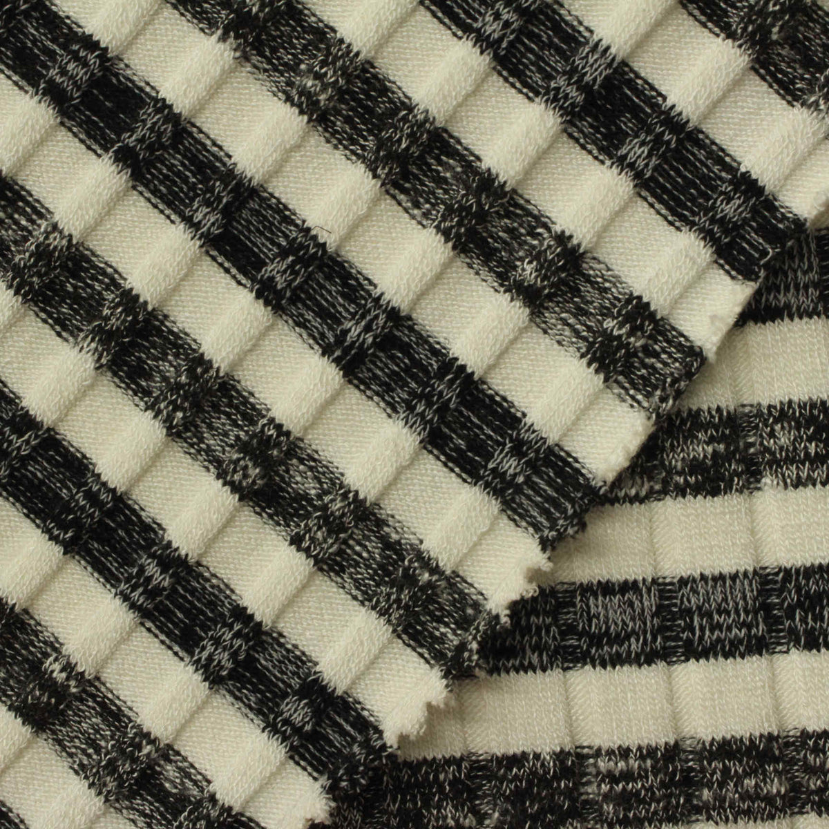 Black Check Rib Knit, Viscose-Poly