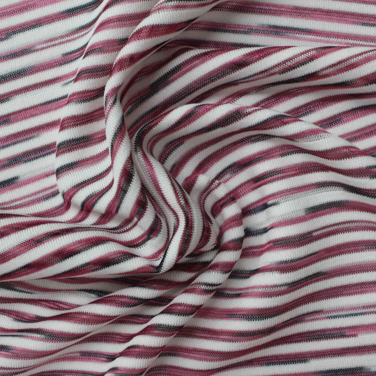 White Horizontal-Stripe Rib Knit, Polyester, 130 gsm