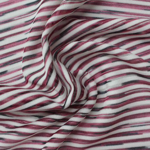 White Horizontal-Stripe Rib Knit, Polyester, 130 gsm