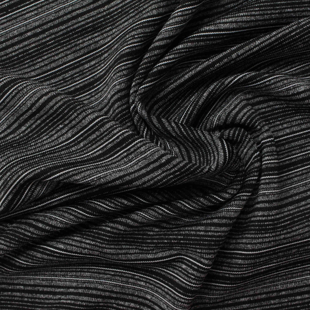 Black Horizontal-Stripe Jersey Knit, Polyester, 250 gsm