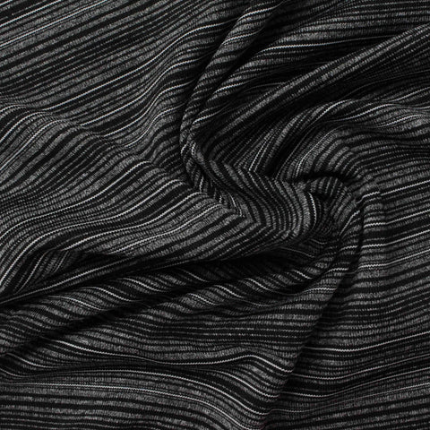 Black Horizontal-Stripe Jersey Knit, Polyester, 250 gsm