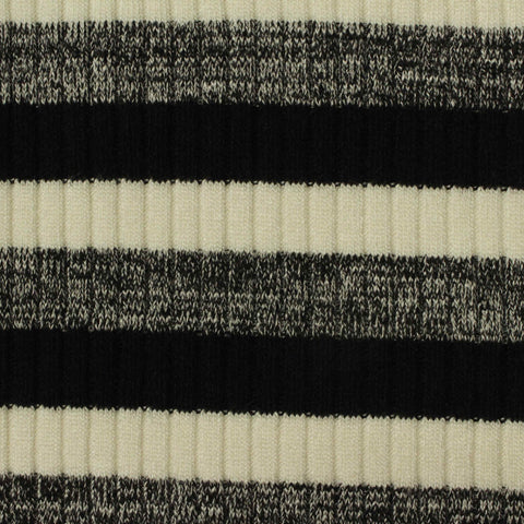 Black Horizontal-Stripe Rib Knit, Poly-Viscose, 250 gsm, 150 cm