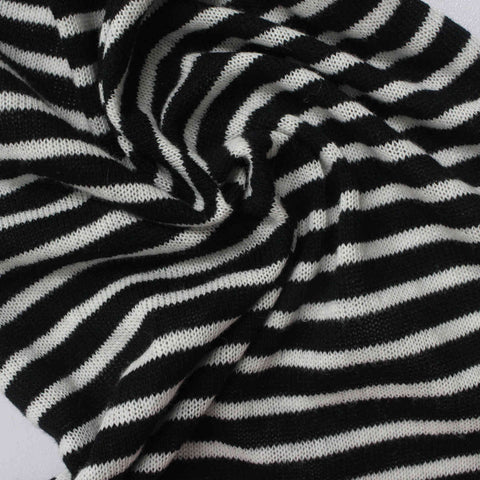Black Horizontal-Stripe Rib Knit, Cotton-Poly, 150 gsm