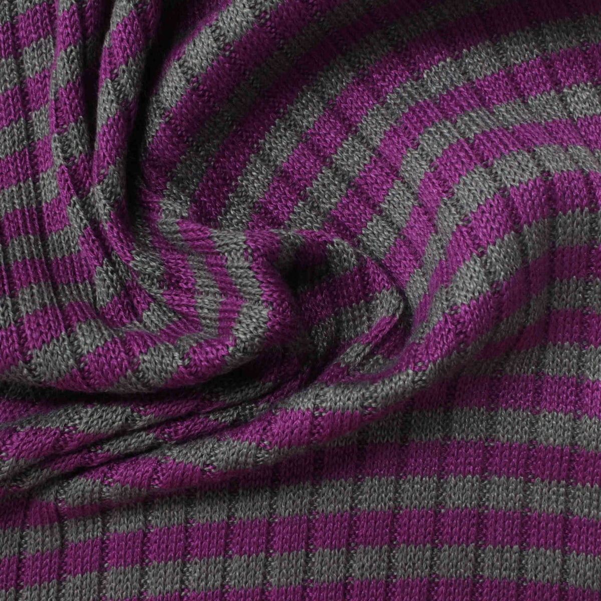 Purple Horizontal-Stripe Rib Knit, Polyester, 253 gsm