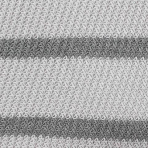 White Horizontal-Stripe Rib Knit, Polyester, 298 gsm