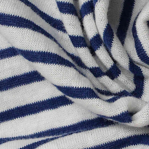 Navy Horizontal-Stripe Rib Knit, Poly-Cotton, 112 gsm