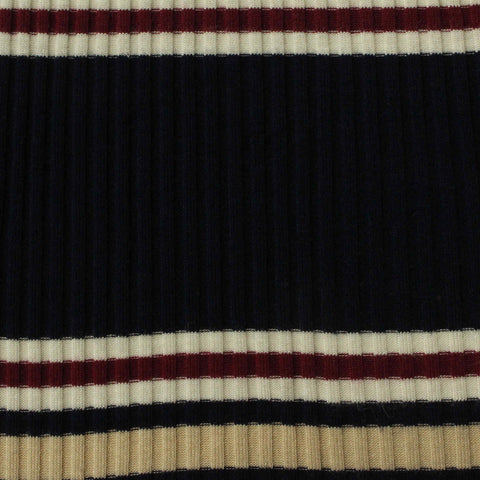 Navy Horizontal-Stripe Rib Knit, Viscose, 203 gsm