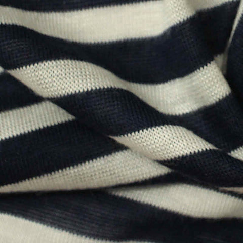 Navy Horizontal-Stripe Jersey Knit, Viscose, 135 gsm