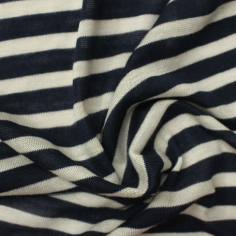 Navy Horizontal-Stripe Jersey Knit, Viscose, 135 gsm