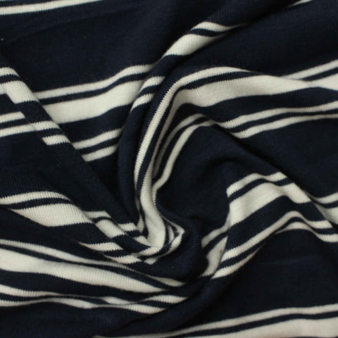 Navy Horizontal-Stripe Jersey Knit, Viscose