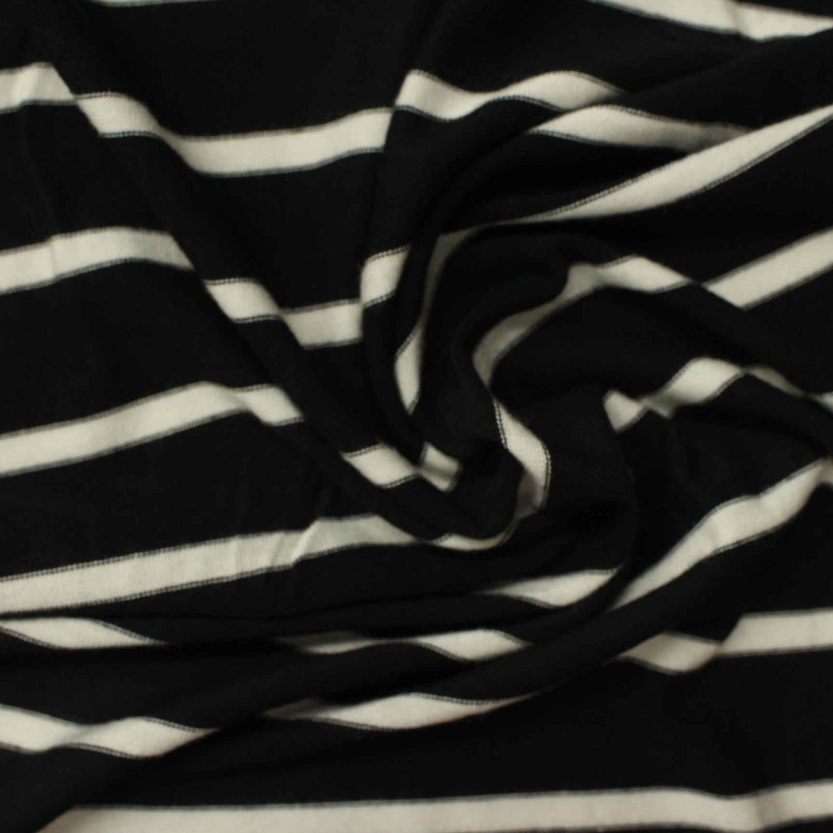 Black Horizontal-Stripe Jersey Knit, Viscose, 166 gsm