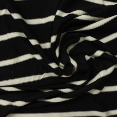 Black Horizontal-Stripe Jersey Knit, Viscose, 166 gsm