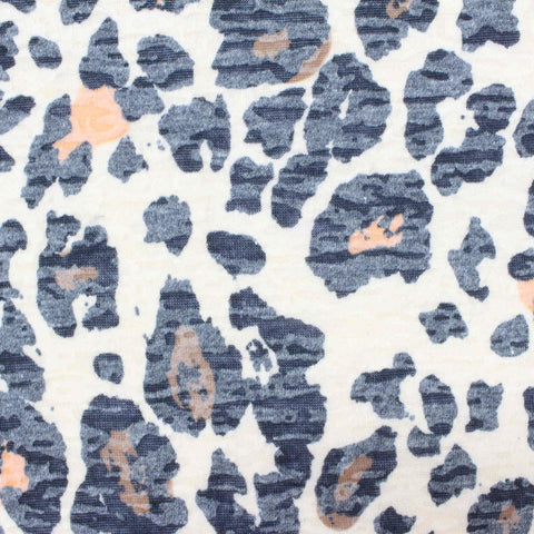 Dark Blue Bold-Leopard Jersey Knit, Poly-Cotton