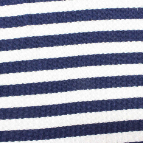 Navy Horizontal-Stripe Jersey Knit, Viscose-Poly, 202 gsm