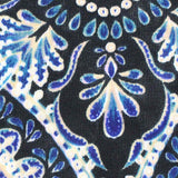 Blue Ornate-Floral Jersey Knit, Polyester — texture
