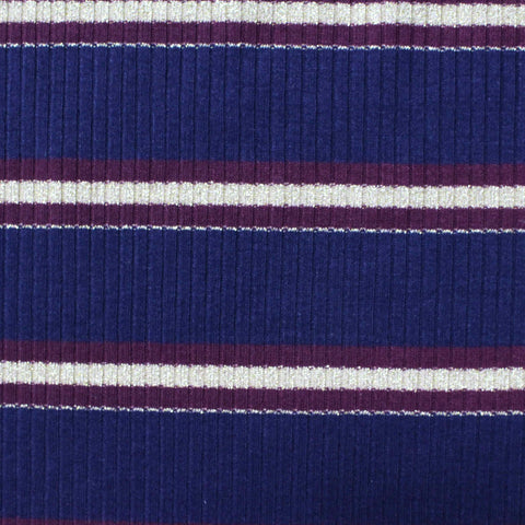 Navy Horizontal-Stripe Rib Knit, Poly-Viscose, 208 gsm
