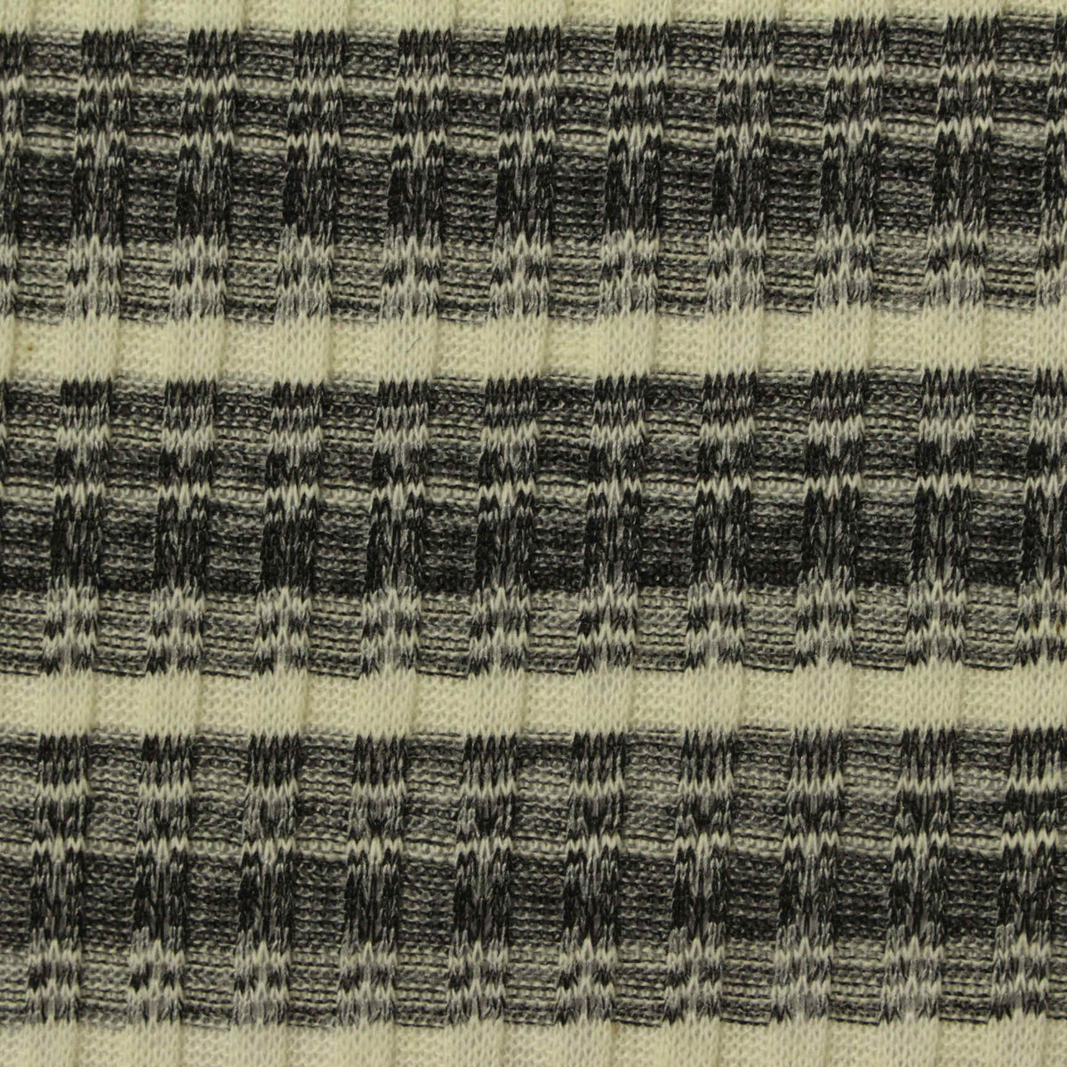 Black Horizontal-Band Rib Knit, Poly-Cotton