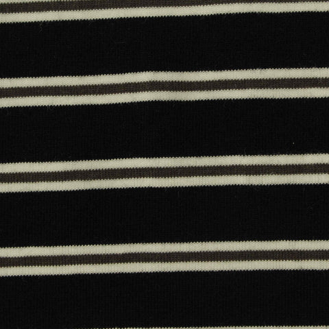 Black Horizontal-Stripe Jersey Knit, Cotton, 160 gsm