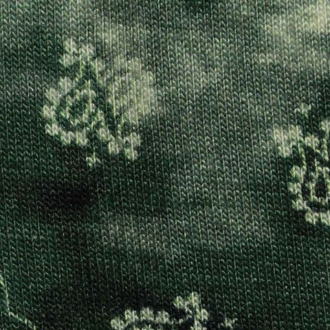 Dark Green Paisley Jersey Knit, Viscose