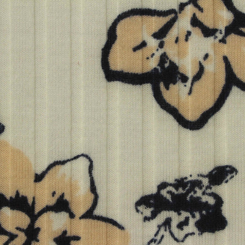 Black Floral Rib Knit, Polyester, 193 gsm