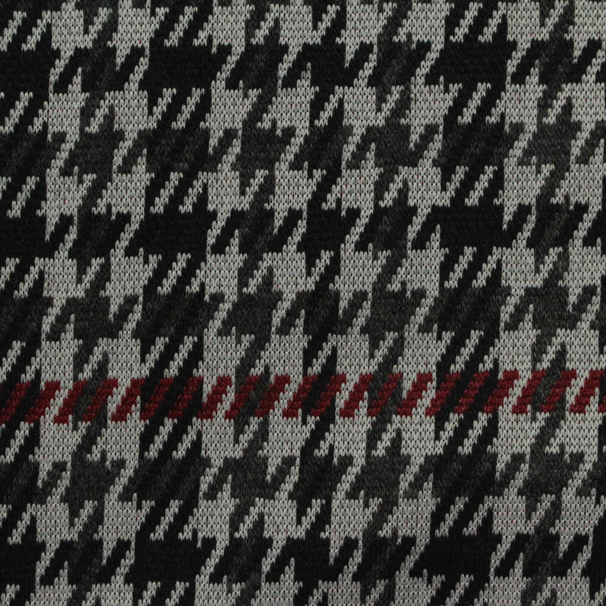 Black Houndstooth Interlock Knit, Polyester, 320 gsm, 170 cm