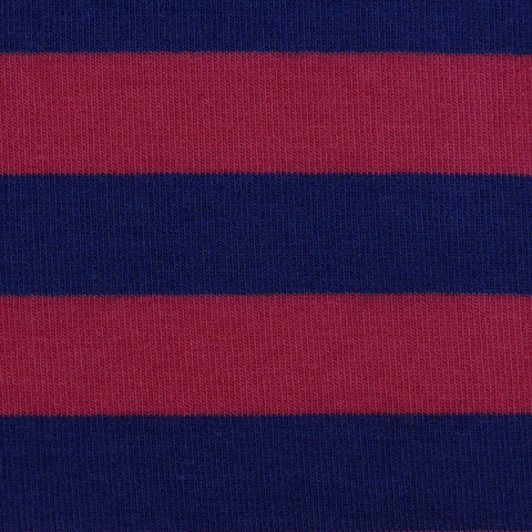 Dark Blue Horizontal-Stripe Rib Knit, Viscose-Cotton