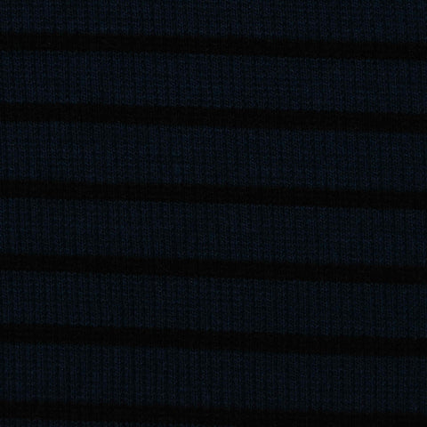 Dark Blue Horizontal-Stripe Rib Knit, Viscose