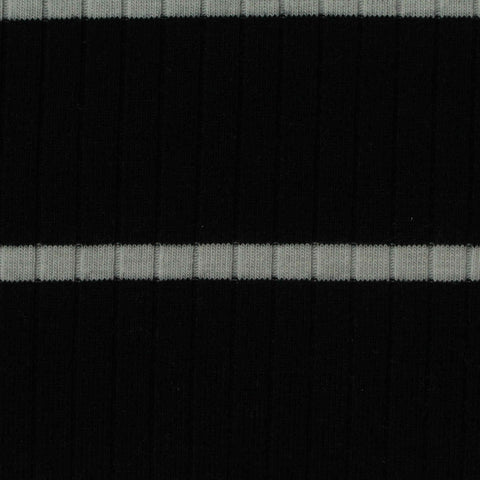 Striped Cotton Polyester Stretch Rib Knit Fabric, 230 gsm, 123 cm — Black