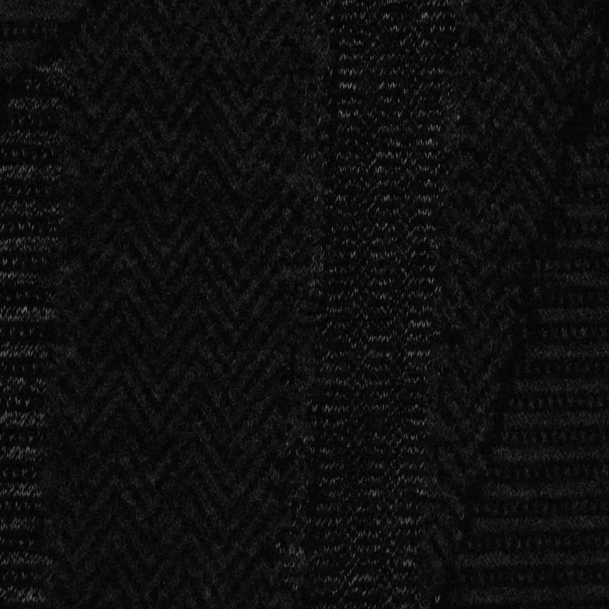 Black Herringbone Interlock Knit, Poly-Viscose, 370 gsm