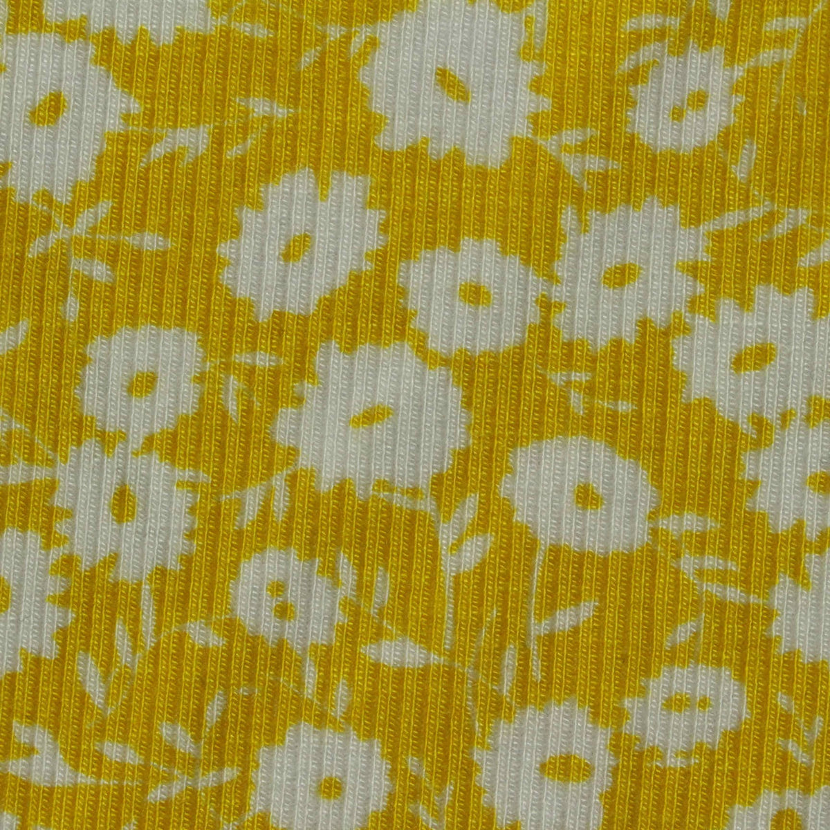 Printed Viscose Stretch Rib Knit Fabric, 280 gsm, 125 cm — Yellow