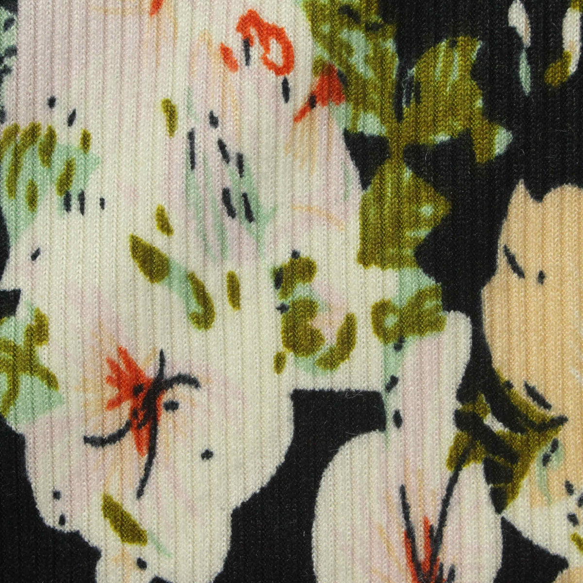 Cream Floral Rib Knit, Polyester
