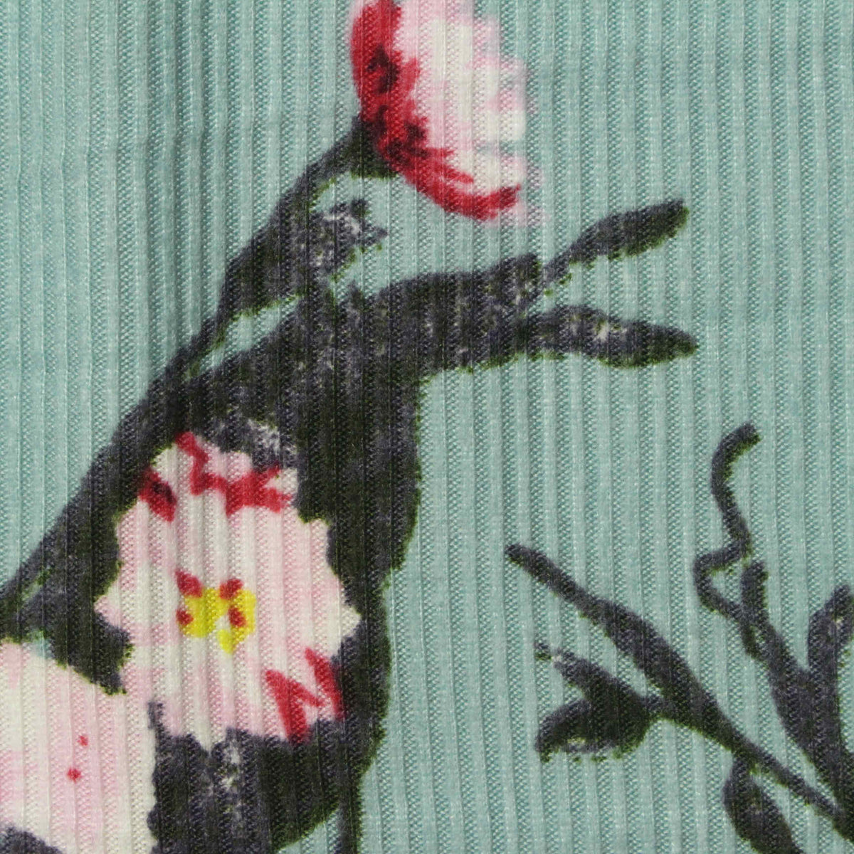 Pink Flowers Rib Knit, Polyester, 165 gsm, ref EF-234512
